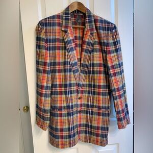 Liz Claiborne Liz Wear Linen Cotton Plaid Blazer Jacket - Size 10 - Vintage -EUC